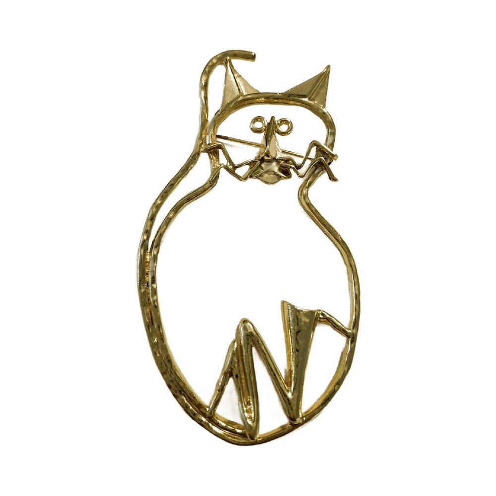 Vintage Abstract Cat Brooch, Open Work Pin, 1990s, 3.75 Tall